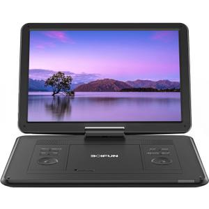 17.5" Portable DVD Player with 15.6" Large HD Screen, 6 Hours Rechargeable Battery, Support USB/SD Card/Sync TV and Multiple Disc Formats, High Volume Speaker, Black