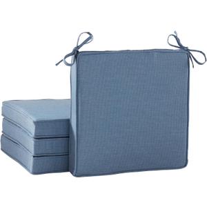 Indoor/Outdoor Chair Pads in Sunbrella Fabric – 17''x17'' Patio Seat Cushions with Foam Insert, Removable Reversible Cover & Ties for Patio Dining Chairs – Set of 2 or 4, Spectrum Denim, 4 Pack