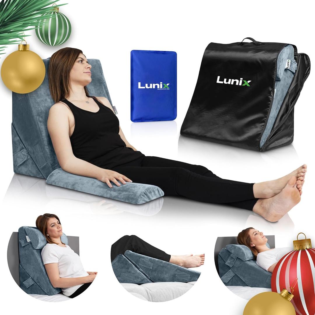 Lunix 3pcs Orthopedic Bed Wedge Pillow Set, Post Surgery Memory Foam for Back, Leg, and Knee Pain Relief, Adjustable Sitting Pillow for Sleeping, Acid Reflux, and GERD, with Hot Cold Pack, Navy