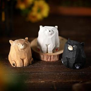 3 Pcs Miniature Bear Statues Funny Wooden Bear Figurines Safari Decor Woodland Animal Decor Rustic Wooden Animal Figurines for Bedroom Playroom Gift(1.2 x 1.4 Inch)