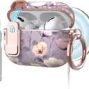 TATOFY for AirPods Pro 2nd Generation Case with Lock Carabiner Cleaner, Slim AirPod Pro 1st & 2nd Hard Case Cover, Compatible with MagSafe (Gray Purple) (Violet)