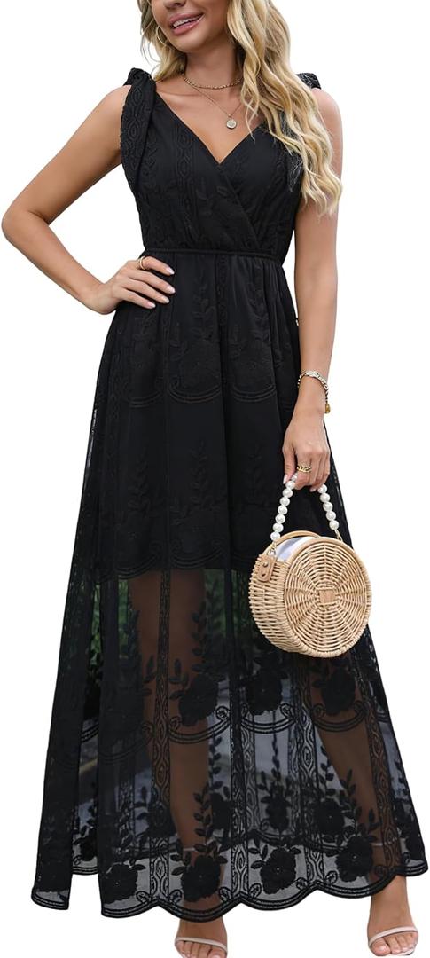 Women's Casual Off Shoulder Lace Maxi Dress Boho White Bridesmaid Wedding Evening Party Dresses M