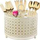 NelyBet 360 Rotating Rotating Utensil Caddy With Handle, Cutlery Silverware Caddy Holder Flatware Organizer with 4 Compartment For Kitchen Countertop Party Office Cream White