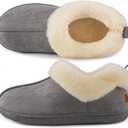 HomeTop Women's Closed-back Slippers Faux Wool Warm Non-slip Outdoor Indoor House Shoes with Fuzzy Collar (9-10, Dark Gray)