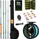 Fly Fishing Rod Combo, 4 Piece 5/6 Portable Fly Rod with Extra Tip, Pre-Loaded Fly Reel with Line Combo,Fly Box, Flies, Fly Fishing Complete Starter Package, (9FT, 5/6WT)