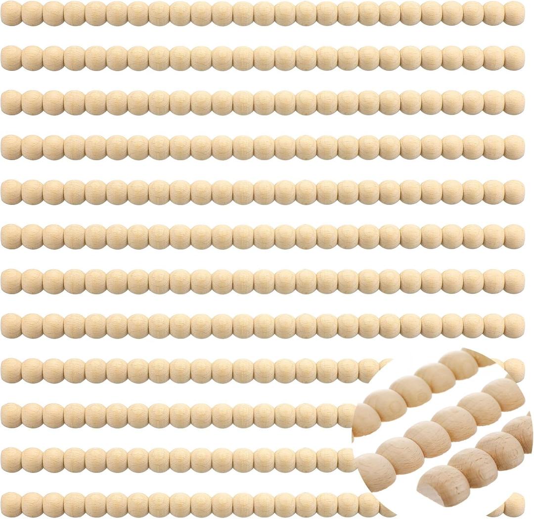 Nuanchu 12 Pcs Decorative Beaded Wood Trim Molding Half Wooden Beads Bobbin Trims 15.75 Inch Unfinished 3D Pearl Paintable Wood Molding for DIY Crafts Home Wall Cabinet Shelf Window Door (20 mm)