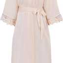 Women's Lace Trim Long Satin Kimono Bridal Robes for Bride and Bridesmaid - Wedding Gifts (Beige)