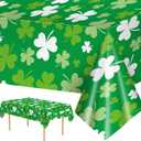 2 Pack St Patrick's Day Tablecloth - Green Shamrock Table Cloth, Plastic Disposable Rectangle Luck Irish Clover Table Cover for Saint Patrick Day Table Decorations and Party Decor, 108 x 54 Inch