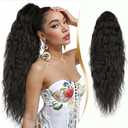 Ponytail Extensions, Black Brown Claw Long Wavy Pony Tail, 30 Inch Curly Clip in Hair Extensions, Natural Looking Fluffy Synthetic Hairpieces for Women Daily Use