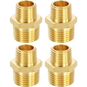 METALLIXITY 4PCS Brass Pipe Fitting, 1/2" NPT Male x 3/8" NPT Male Thread Brass Hex Nipples Extension Adapter for Tub Spout/Shower