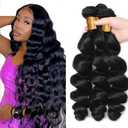 #1B Human Hair Bundles Loose Deep Wave Bundles 28 30 32 Inch Unprocessed Brazilian Virgin Hair Weave 3 Bundles Human Hair Extensions Natural Color Bundle 50 Grams Per Bundle