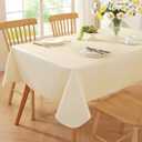 Rectangle Tablecloth Wipeable Vinyl Tablecloths with Flannel Backing, Plastic Outdoor Oil-Proof Waterproof Table Cover, Both Indoors and Outdoors. (Beige, 52" x 70")
