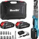 1/2" Cordless Electric Ratchet Wrench, 66Ft-lbs Battery Ratchet Wrench 21V Max, Brushless Motor, Variable Speed Trigger, 2x 2.0Ah Batteries & Charger, 8 Sockets, 1/4" & 3/8" Adapter, 3" Extension Bar