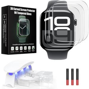 UV Tempered Glass Screen Protector for Apple Watch Series 11/10 46mm,Tempered Glass Curved Full Coverage Watch Screen Protector, Bubble Free for iWatch 11/10 46mm (3 Pack)