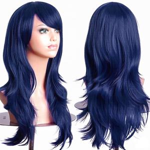 PORSMEER Navy Blue Womens 26inch 70cm Long Wavy Hair Party Movie Cosplay Costume Halloween Wig