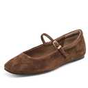 Riekhany Suede Mary Jane Ballet Flats for Women Casual Square Toe Low Heel Slip On Flats Comfortable Ankle Buckle Strap Ballerina Shoes Brown, Size 8