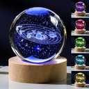 3D Solar System Crystal Ball with LED Colorful Lighting Touch Base, Solar System Model Decor Science Astronomy Gifts God Bless The World Easter Religious Space Gifts Decor