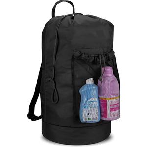 Dalykate Backpack Laundry Bag, Laundry Backpack with Shoulder Straps and Mesh Pocket Durable Nylon Clothes Hamper Bag with Drawstring Closure for College, Travel, Laundromat, Apartment (Black)