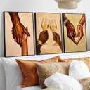 Black Couple Love Wall Art Black People Canvas Wall Decor African American Couple Art Pictures Afro Man Woman Poster Holding Hands Prints Painting for Bedroom Living Room 16x24 Inch Unframed Set of 3