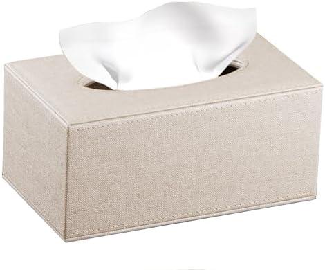 Leather Tissue Box Cover Rectangle,Stylish Tissues Box Holder Modern Rectangular Facial Paper Towels Organizer/Dispenser Decor Tissue Cover for Bathroom NightStand Coffee Table Home Office Desk.Beige