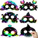 WATINC 30pcs Ocean Animals Scratch Masks for Kids, 6 Styles Summer Paper Scratch off Art Magic Craft Party Favors Kit, DIY Under The Sea Project for School Classroom Activity Birthday Party