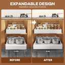 2Pack Expandable Pull Out Cabinet Organizer 21"Deep With Raising Pad for Framed Cabinets, Upgrade 3 Slide Rails Slide Out Drawers, Roll Out Shelves Adhesive,Adjustable Width 12.05"-20.4"White