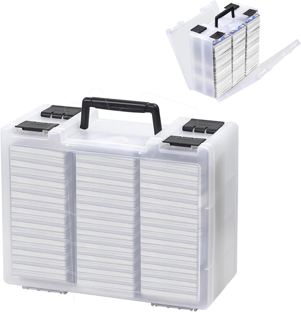 Brappo Trading Card Storage Box for 3200+ Double Sided Card Deck Case, compatible MTG and TCG and Sport Cards etc game cards.(Excluding cards) (Clear)