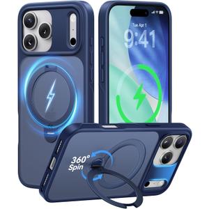 CASEKOO Official Blue for iPhone 17 Pro Case with 360 Spin Magnetic Stand [Camera Protection] [18FT Military Grade Protection] [Fit for MagSafe] Shockproof Ring Grip Slim Matte 6.3 Inch
