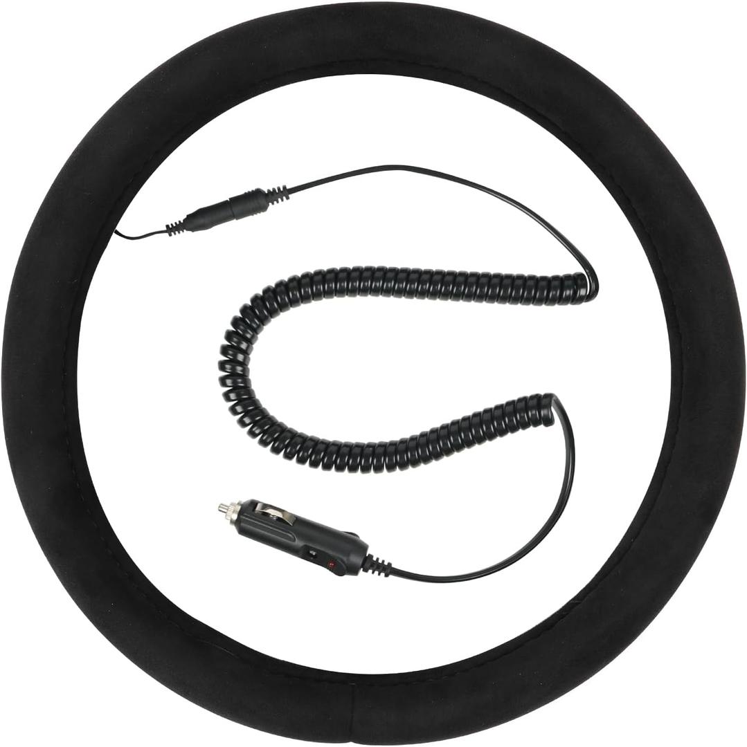 Heated Steering Wheel Cover 12V Car Steering Wheel Heater Winter Universal for Most Cars, SUV, Truck, Vans, 15.5 Inches