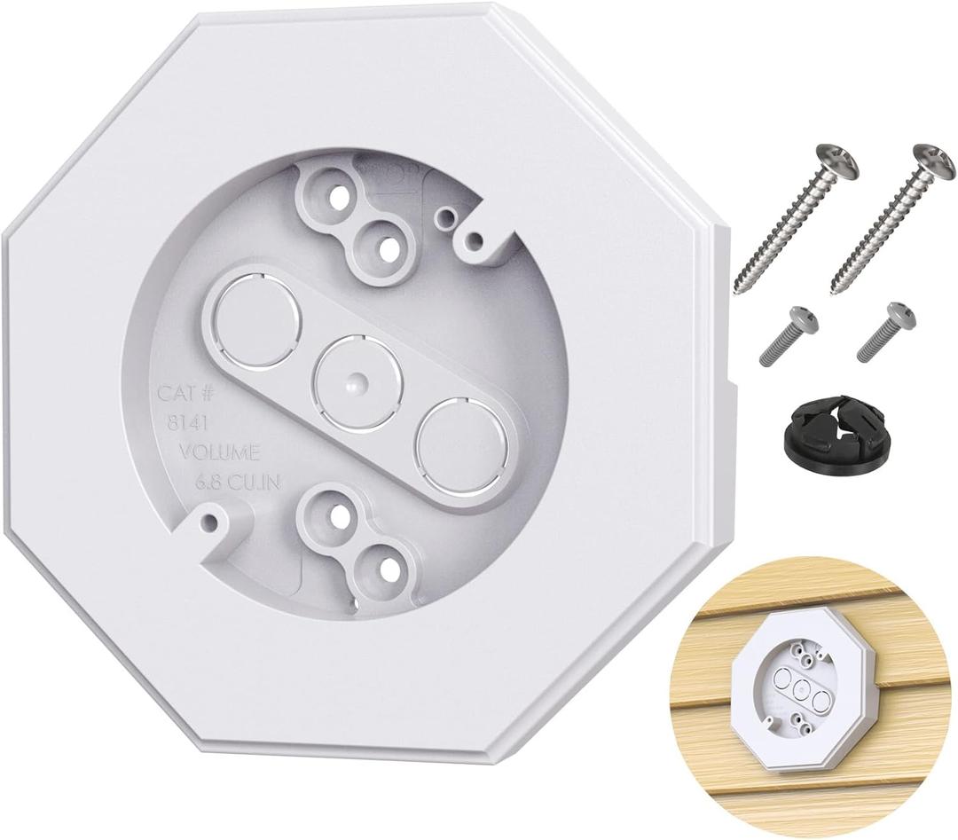 Vinyl Siding Mounting Blocks Kit with Built-in Electrical Box - 8141 Vertical Siding Lamps Mounting Plate - Ideal for 1/2"" Lap Siding - White Finish 1 Pack