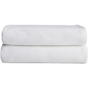 Cozy Earth Waffle Bath Towels - 60% Cotton 40% Viscose from Bamboo Bath Towels 30 x 58 Inches - Soft & Absorbent Terry, Reversible Mini Textured Waffle & Weave Pattern - 2 Pack (White)