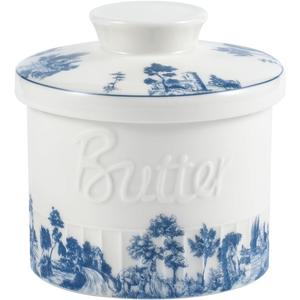 Butter Crock with Water Line, Ceramic Butter French Keeper Dish with Lid for Fresh Spreadable Butter (Forest Blue)