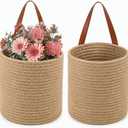 YOUEON Set of 2 Jute Hanging Basket 7.8" x 6.7", Small Wall Hanging Planter Baskets, Natural Jute Woven Storage Basket for Flower Plants Towels Sunglasses Wallet Keys, Boho Decor