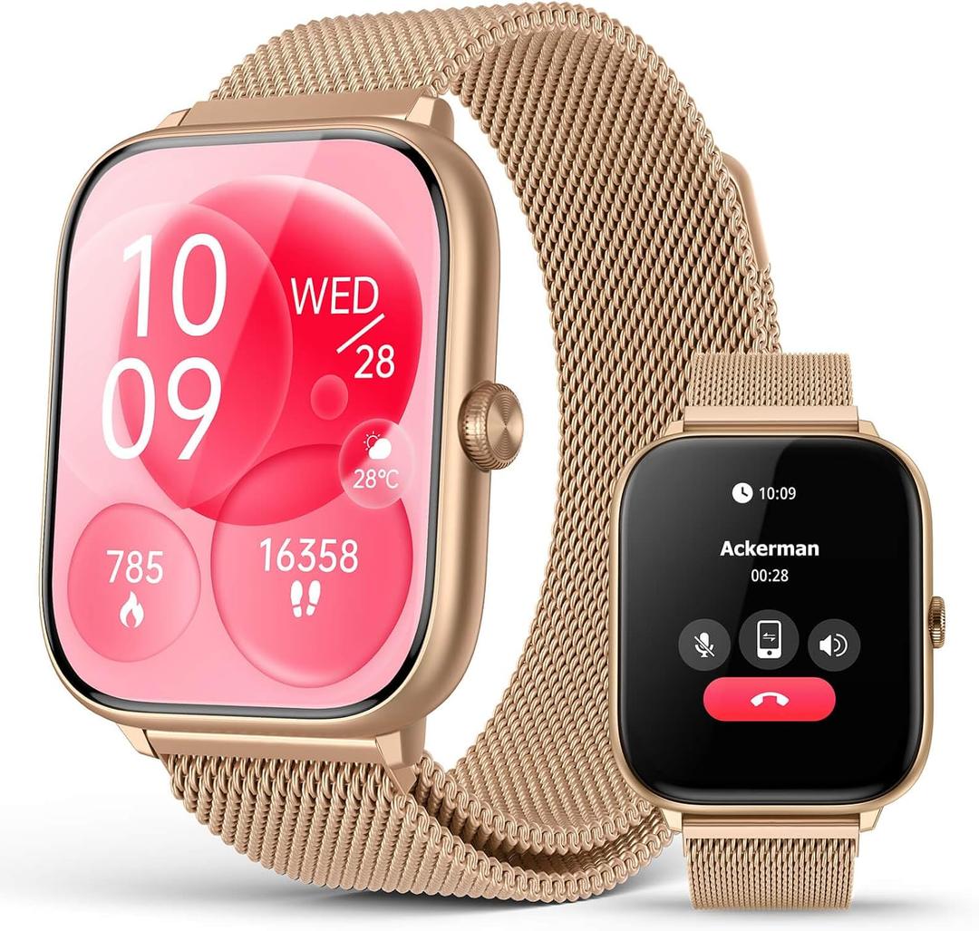 Smart Watch for Women with Blood Pressure Monitor, 2.06" AMOLED Display, IP68 Waterproof Fitness Tracker, 118 Sports Modes, Heart Rate/SpO2/Sleep Monitor, Gift for Her, Compatible with Android iPhone, Rose Gold