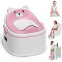 3-in-1 Potty Training Toilet, Portable Potty, Potty Training Seat and Toddler Step Stool, Easy Setup and Clean, Anti-Slip Toddler Potty Trainer for Boy Girl,Pink