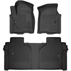 Husky Liners Weatherbeater Floor Mats | Fits 2019 - 2024 Chevrolet Silverado & GMC Sierra 1500; 2020-2024 Silv./Sierra 2500/3500 Crew Cab w/Carpet & Underseat Stg | Front & 2nd Row, 3-pc Black - 94021