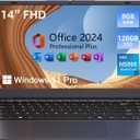 14 inch Laptop Computer, 8GB DDR4 RAM 128GB SSD, 4-Core Processor (Up to 2.9GHz), Thin & Portable Notebook PC, WiFi, BT4.2, MS Office 2024