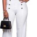 Women's Stretchy High Waisted Wide Leg Button-Down Pants Sailor Bell Flare Trousers