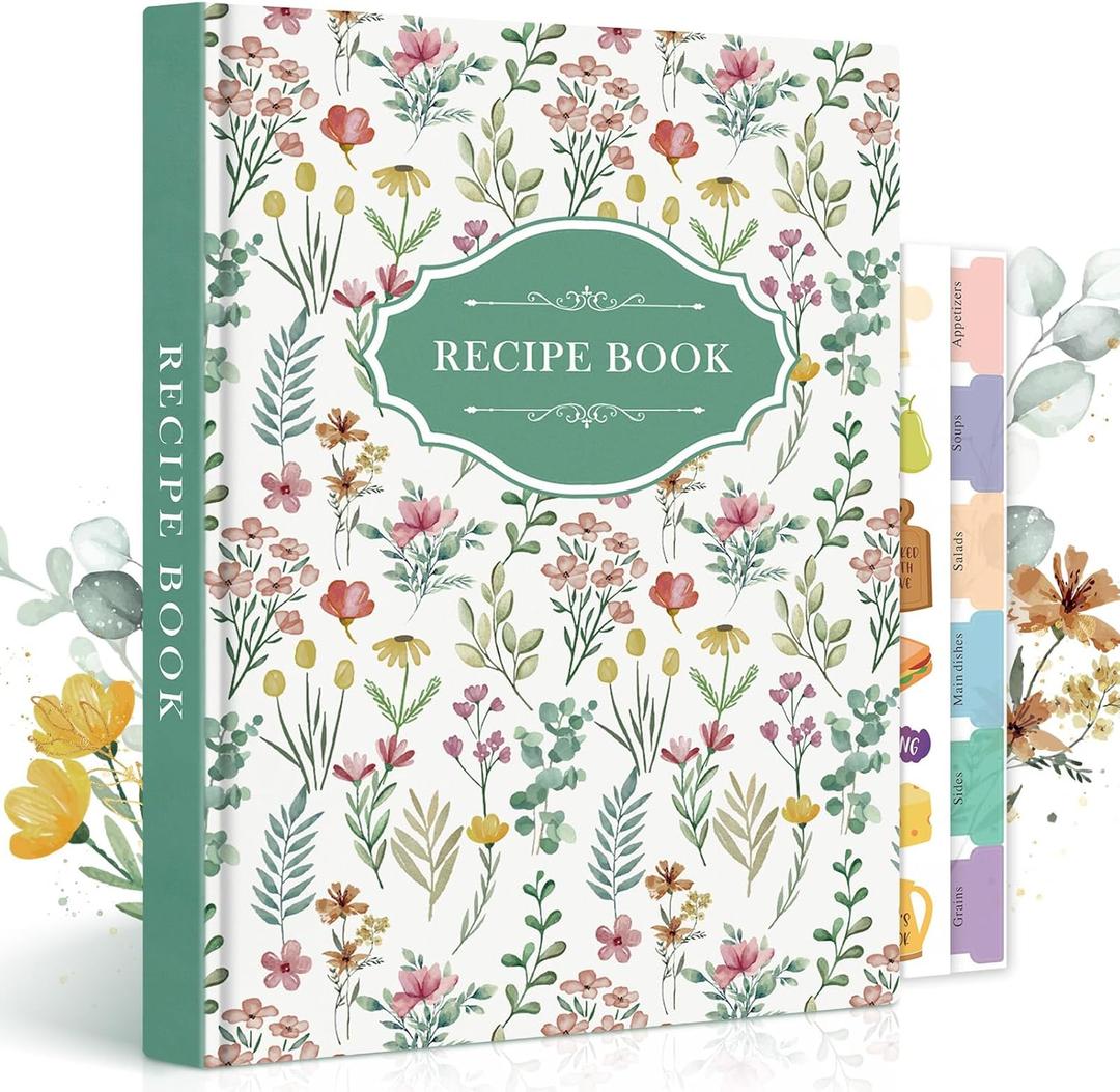 Lanpn Blank Recipe Book Cookbook for 70 Recipes, B5 Waterproof Empty Recipe Notebook to Organize Your Family Recipes, Leather Cooking Journal with Stickers to Write in Your Own Recipes, Green (Large (7 x 10 inch))
