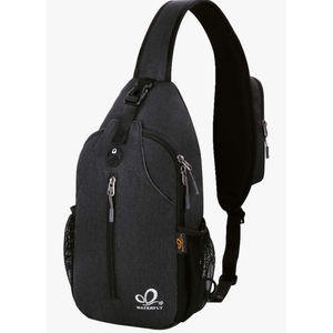 WATERFLY Crossbody Sling Backpack Sling Bag Travel Hiking Chest Bag Daypack (Black)