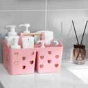 Anyoifax Portable Shower Caddy Plastic Shower Basket Organizer Divided Bathroom Caddy Storage Cleanning Caddy Tote with Handle for College, Dorm Room, Kitchen, Pink