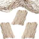 4E's Novelty Fish Net Decorative - Pack of 3 - Natural Cotton Fishnet Decor - Each 14 x 4 feet - for Mermaid Party Decorations, Luau Tropical Nautical Beach Table Cover,3 PC