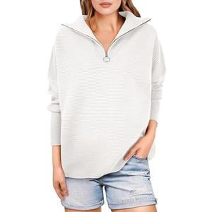 ANRABESS Women Quarter Zip Oversized Casual Loose Rib Knit Cozy Pullover Sweaters Top 2025 Fall Fashion Outfits Clothes S