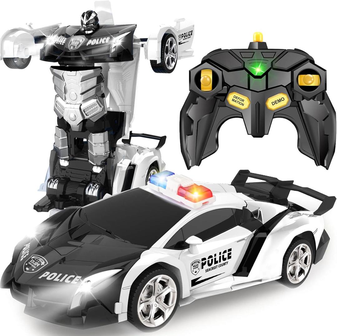 Transform Remote Control Car - Rc Cars, One-Button Transforming, 360 Rotation Drifting, 2.4ghz 1:18 Scale, Gift Kids Aged 4-6 Year Old Boys/Girls, Police Car Black