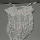 Lilosy Sexy Mesh Sheer Floral Lace Corset Lingerie Bodysuit Bustier Cami Top See Through Women One Piece Wireless White X-Large