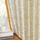 MYSKY HOME Floral Boho Linen Curtains 84 Inch Long 2 Panels Set with Yellow Tassels Farmhouse Vintage Semi Sheer Bohemian Living Room Bedroom Window Curtains Rustic Country Back Tab, 50"W, Green Leaf