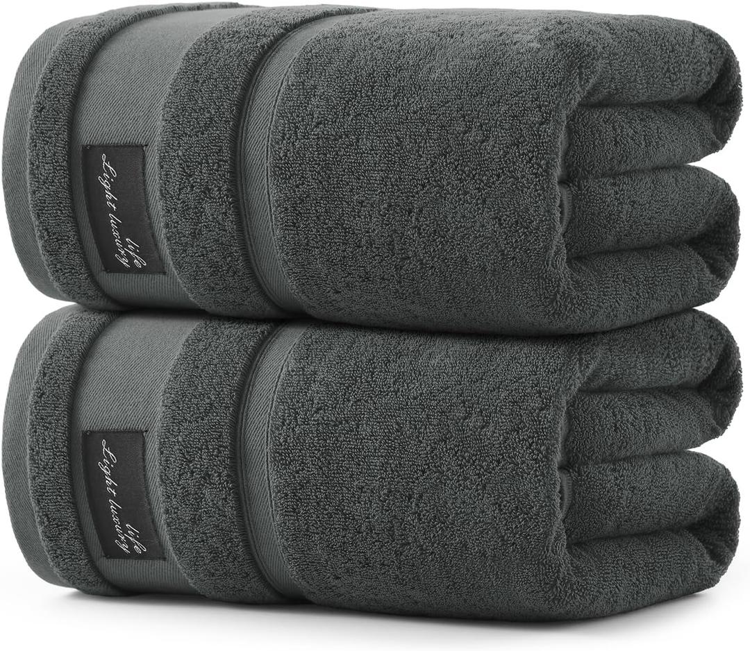 REDKISS 2 Pack Large Bath Towels Set, 100% Cotton, 31x63 in, Heavyweight 760G, Highly Absorbent & Quick Dry, Super Soft Luxury Towels for Bathroom,Hotel Collection - Dark Gray