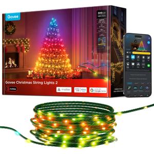Govee Christmas Lights 2, RGBWIC 99FT 300LEDs Holiday String Lights with Shape Mapping Function, Smart LED Decoration for Indoor Outdoor Tree, 130+ Preset Scenes, Voice and APP Control, Green Wire