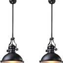 12 Inch Industrial Pendant Light with Diffuser, Vintage Hanging Fixture for Kitchen Island, Dining Room, Farmhouse, Bar, Cafe, Dimmable Rustic Ceiling Lamp (Black, 2 Pack)