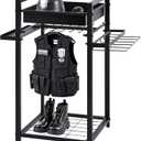 Blulu Police Gear Stand, Tactical Duty Gear Rack with 12 Hooks, Uniform, Duty Belt & Vest Hanger, Black Body Armor Stand for Police Gift
